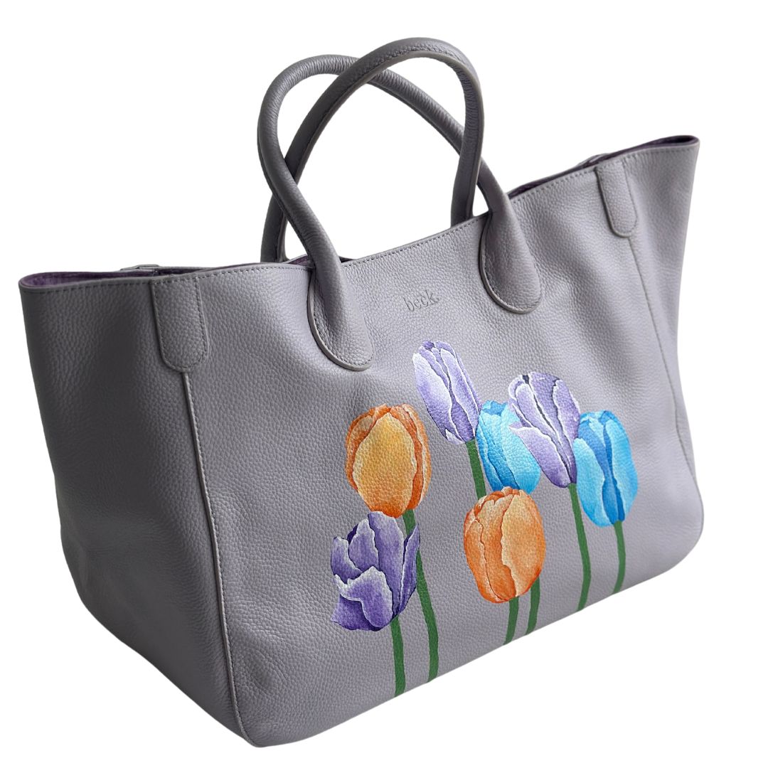 Hand Painted Floral Medium Tote