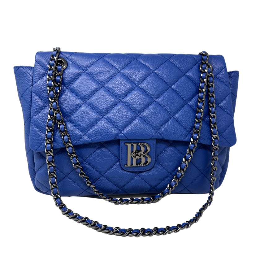 Balenciaga BB Chain Round Shoulder Bag Quilted Velvet Small Blue Authentic